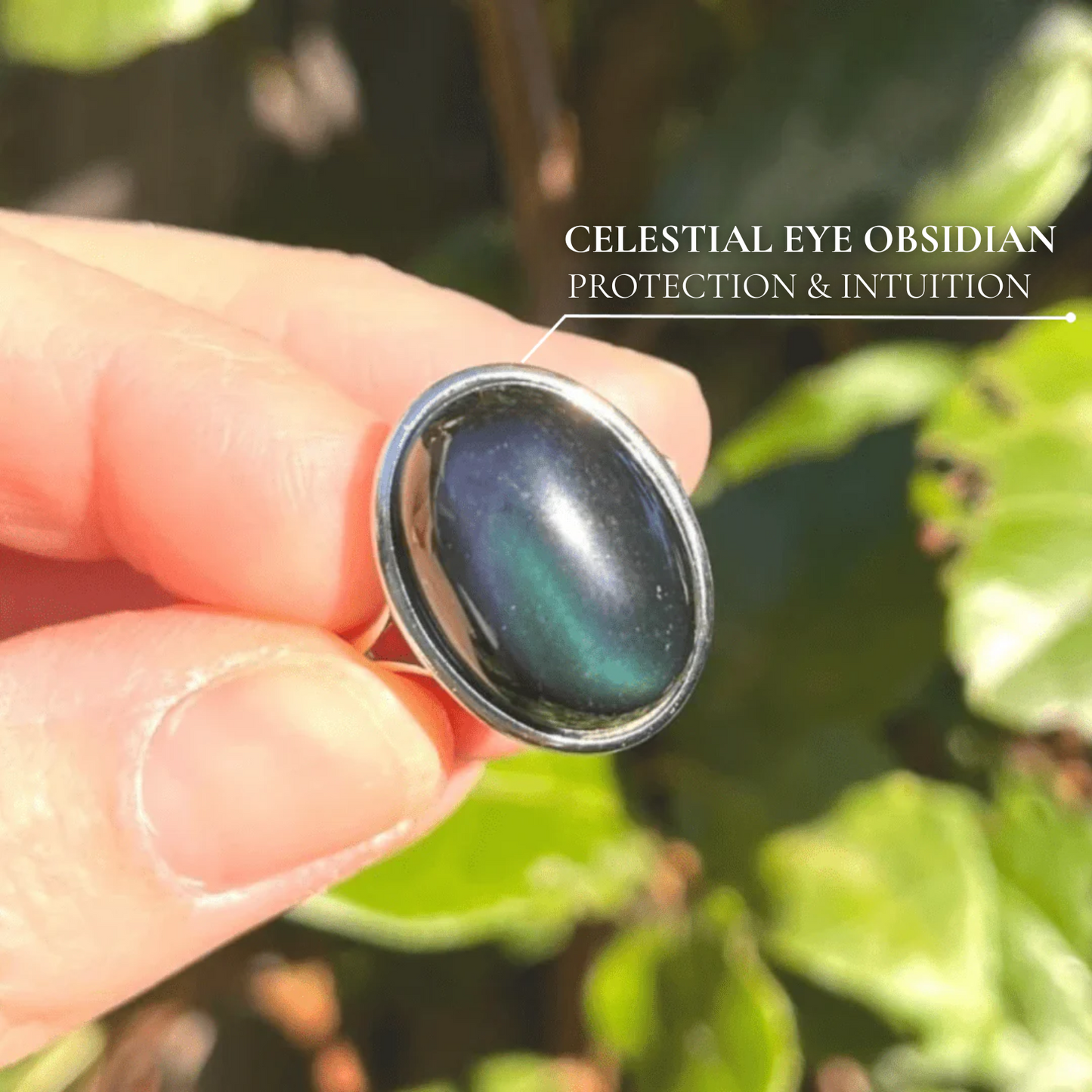 Adjustable Ring “Soul Healing” in Celestial Eye Obsidian & Silver