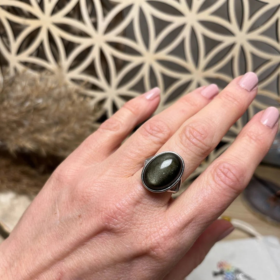 Adjustable Ring “Aura” in Golden Obsidian