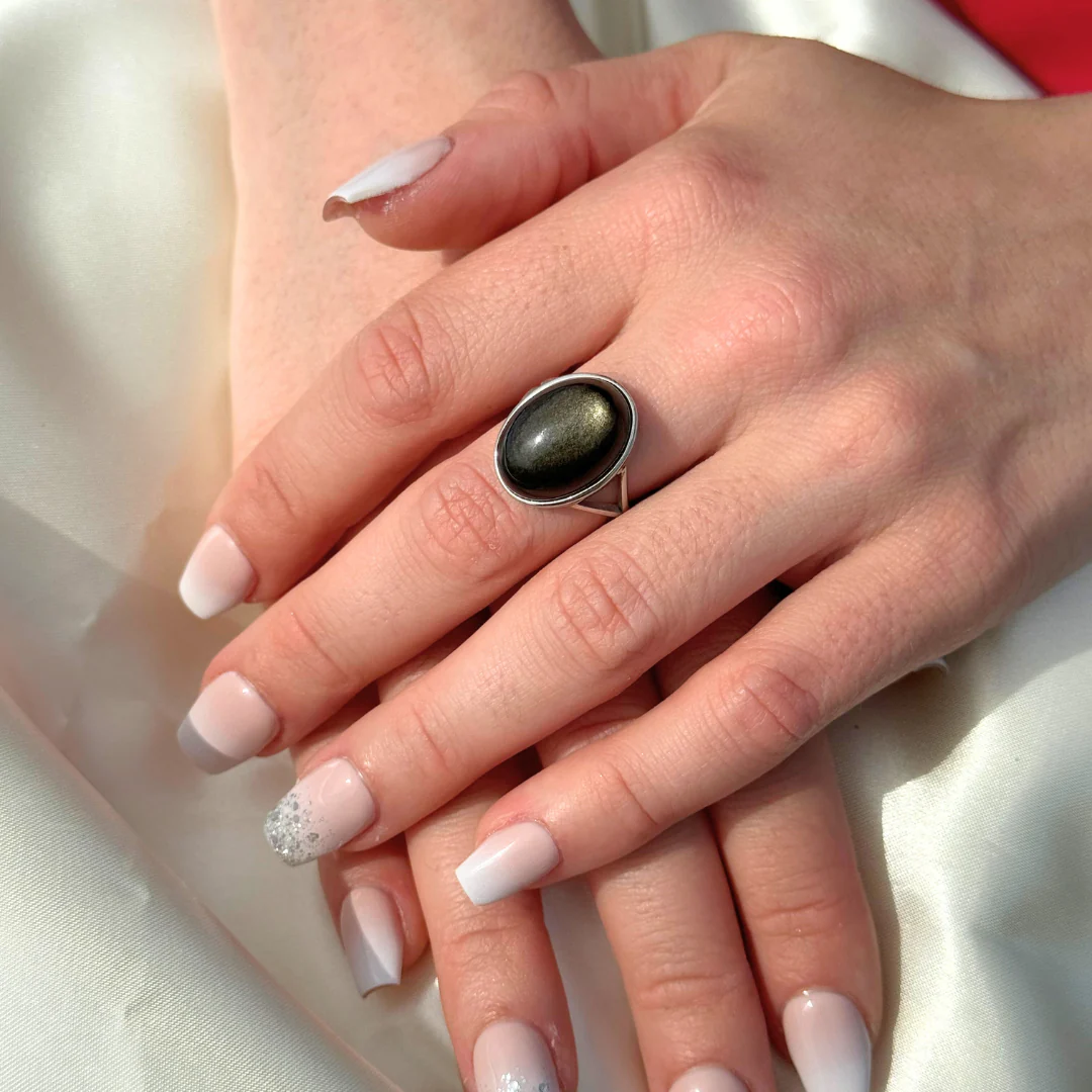 Adjustable Ring “Aura” in Golden Obsidian
