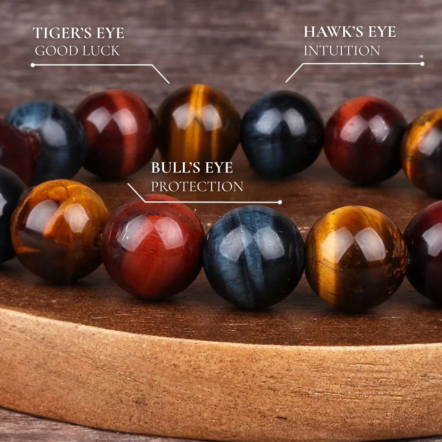 “Multiple Eye” Bracelet in Tiger’s Eye, Bull’s Eye & Hawk’s Eye