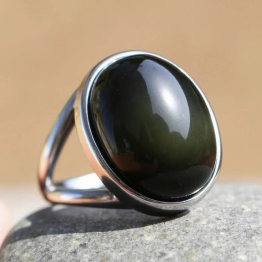 Adjustable Ring “Soul Healing” in Celestial Eye Obsidian & Silver