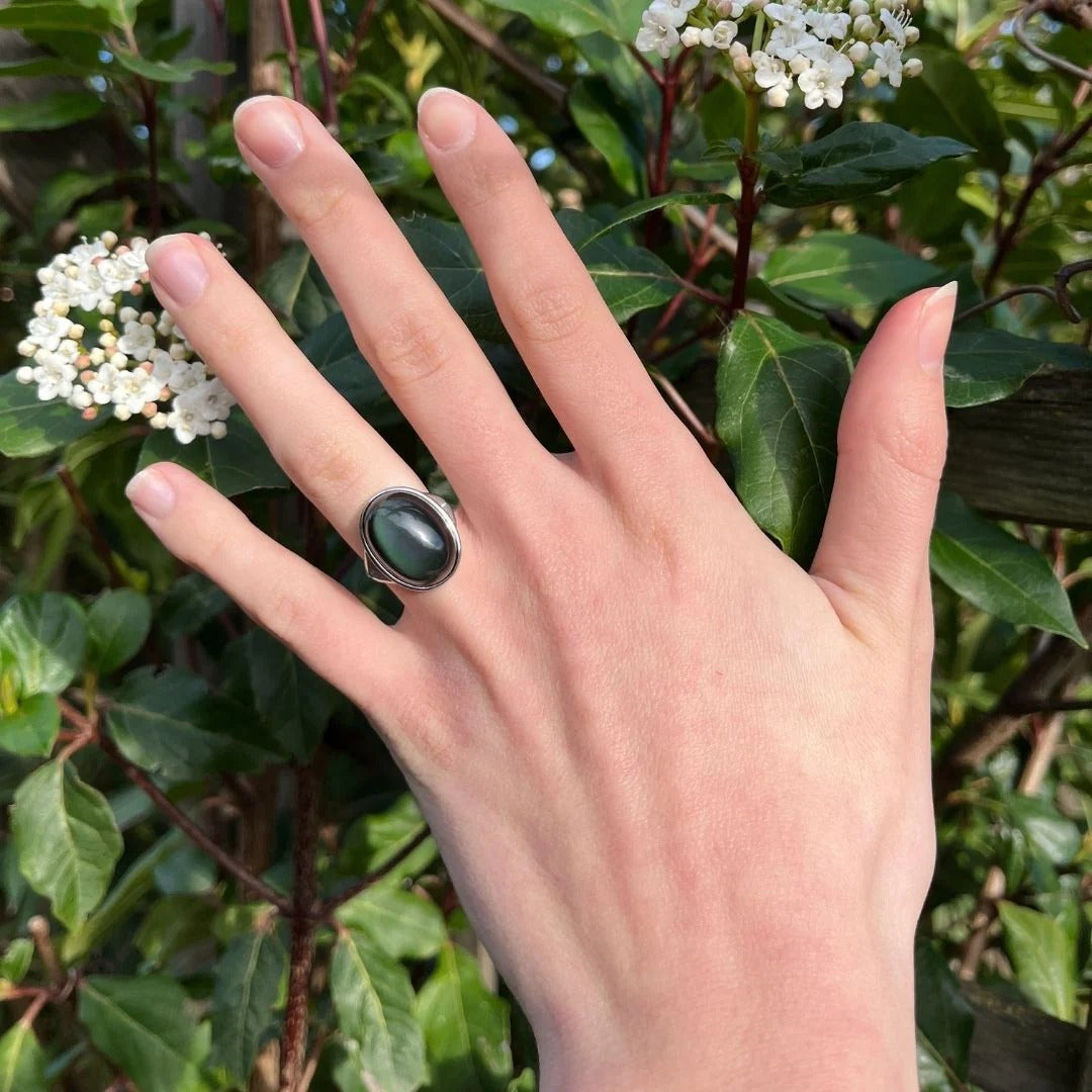 Adjustable Ring “Soul Healing” in Celestial Eye Obsidian & Silver