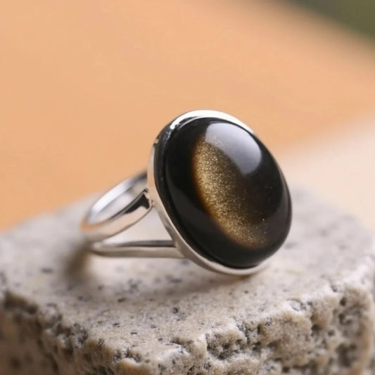 Adjustable Ring “Aura” in Golden Obsidian